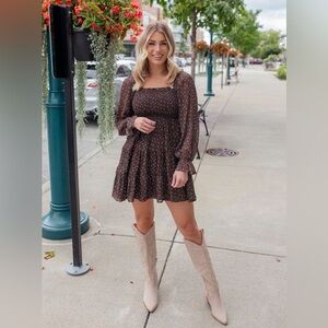 Brown/Teal Floral Mini Dress